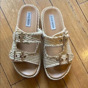 Steve Madden Beige Woven Slide Sandals